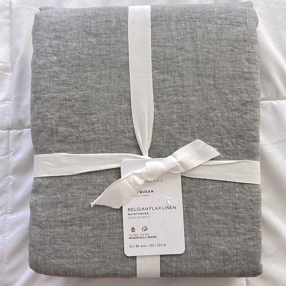 NWT Pottery Barn Flagstone Belgian Flax Linen Duvet Cover Full/Queen